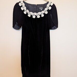 VINTAGE Cachet by Bari Protas velvet body con dress 11 12 lace and pearl EUC